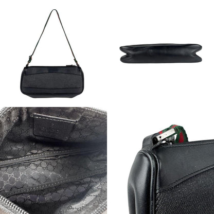 Gucci Handbag Leather Canvas Black Green Red
