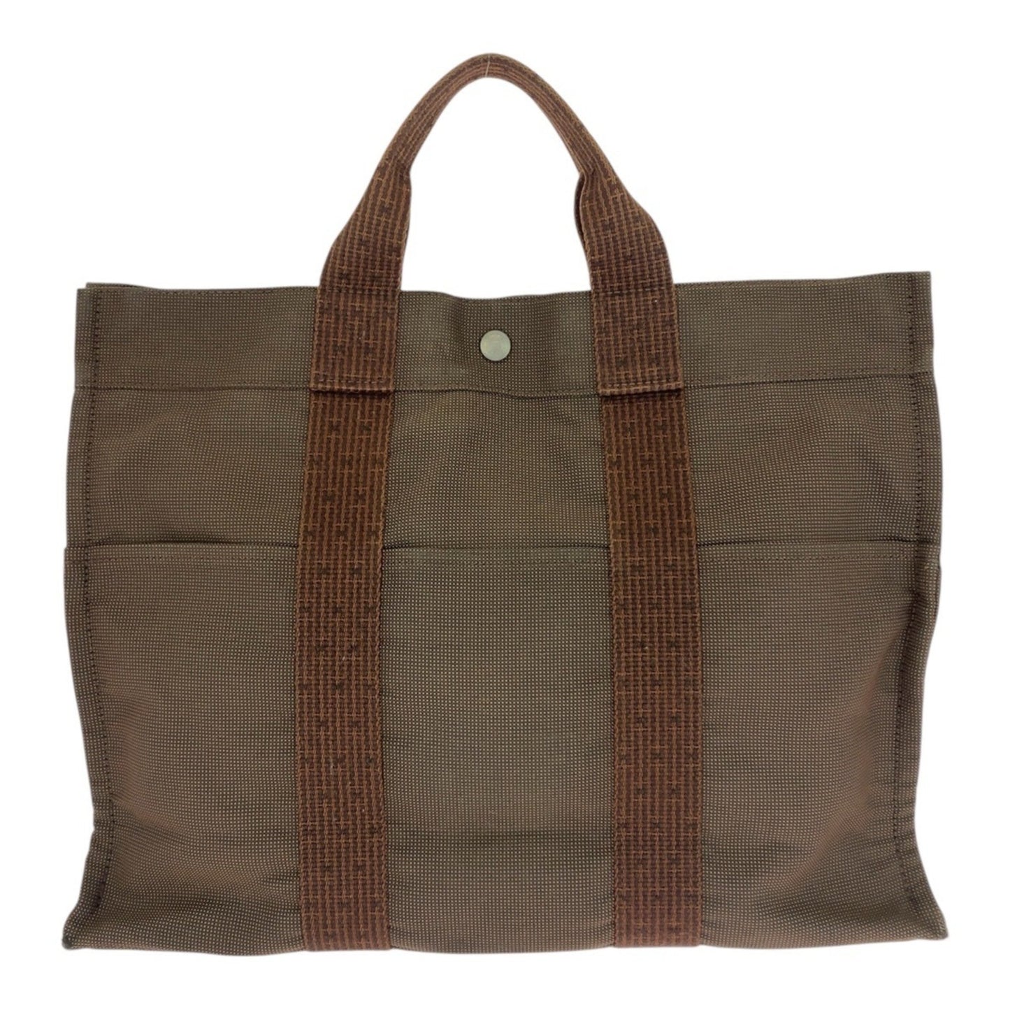 Hermes Air Line Mm Brown Canvas Tote Bag With Silver Hardware