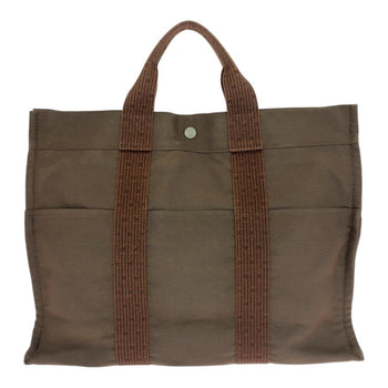 Hermes Air Line Mm Brown Canvas Tote Bag With Silver Hardware