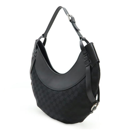 Gucci Gg Canvas Shoulder Bag In Black Leather