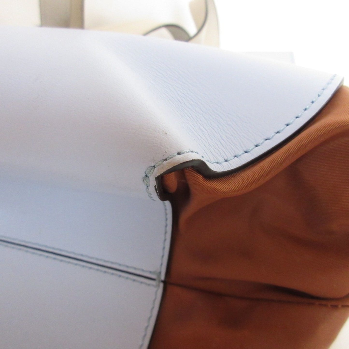 Marni Gusset Leather Drawstring Tote Bag One Shoulder Light Blue X Brown