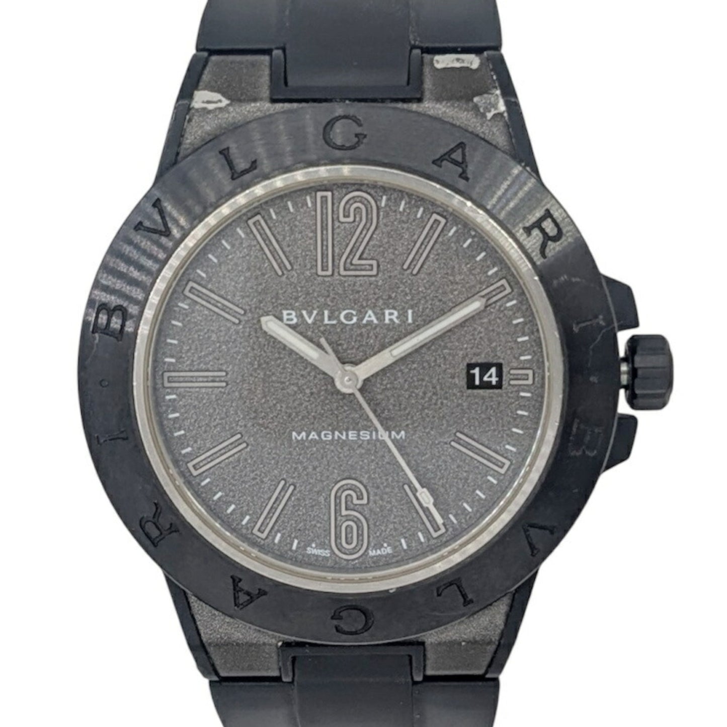 Bvlgari Diagono Magnesium Date Ceramic Gray Dial Rubber Black Automatic