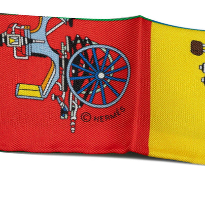 Hermes Twilly Carriage Scarf Muffler Red Blue Multicolor Silk