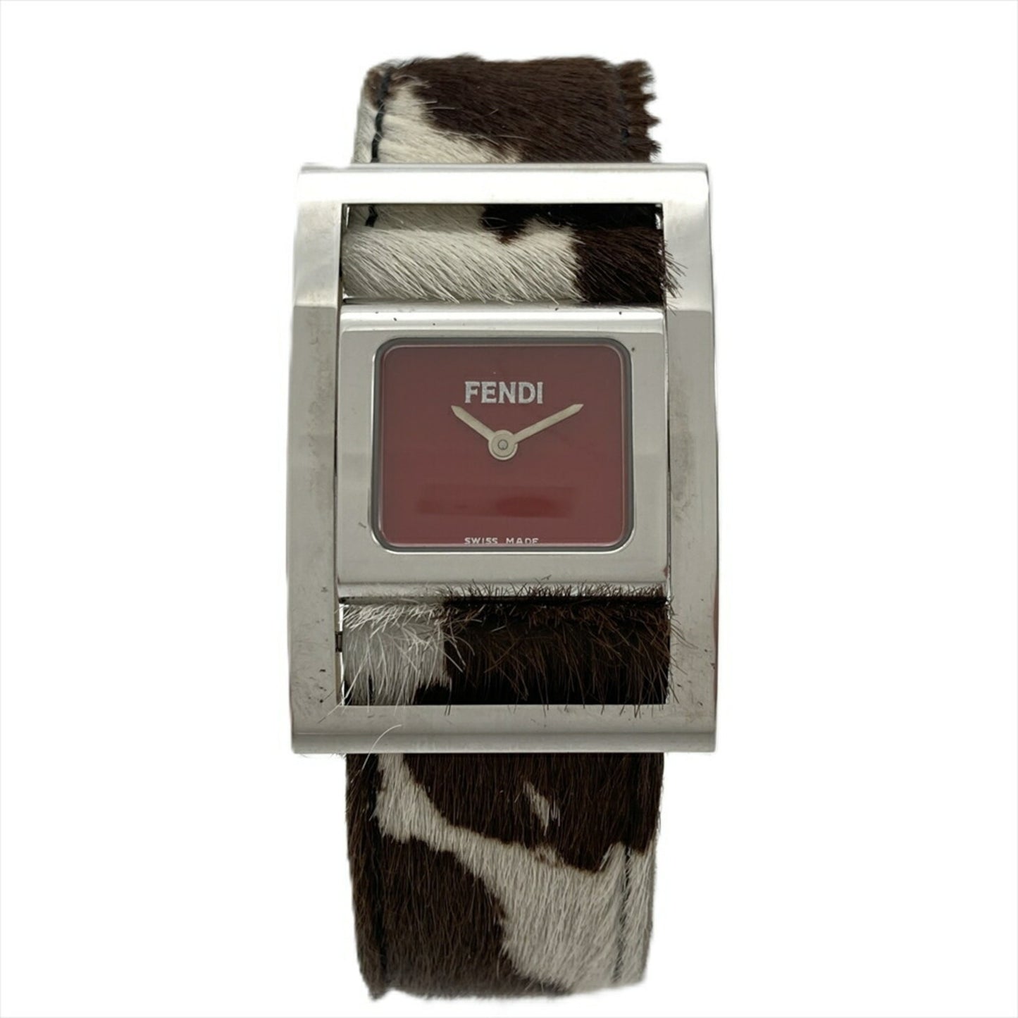 Fendi F5000 Gyro Watch Quartz Red Dial Pony Leather Belt