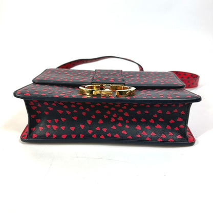 Christian Christian Dior Heart Logo Crossbody Shoulder Bag Black Red