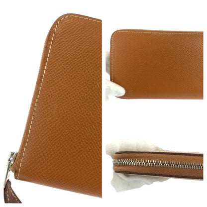 Hermes Azap Long Silk In Gold Brown Silver Hardware Epsom Leather Wallet Round Zipper X Stamp