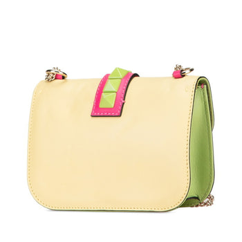 Valentino Rockstud Chain Shoulder Bag Pink Yellow Green Leather