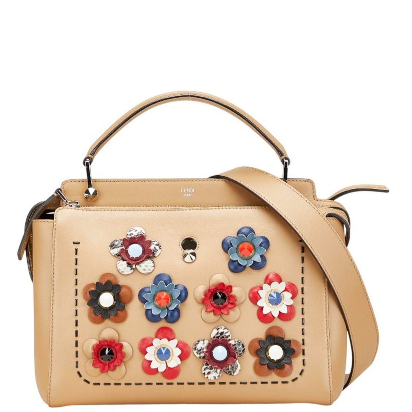 Fendi.Com Flower Stud Handbag/Shoulder Bag 2Way 8Bn298 Beige Multicolor Leather