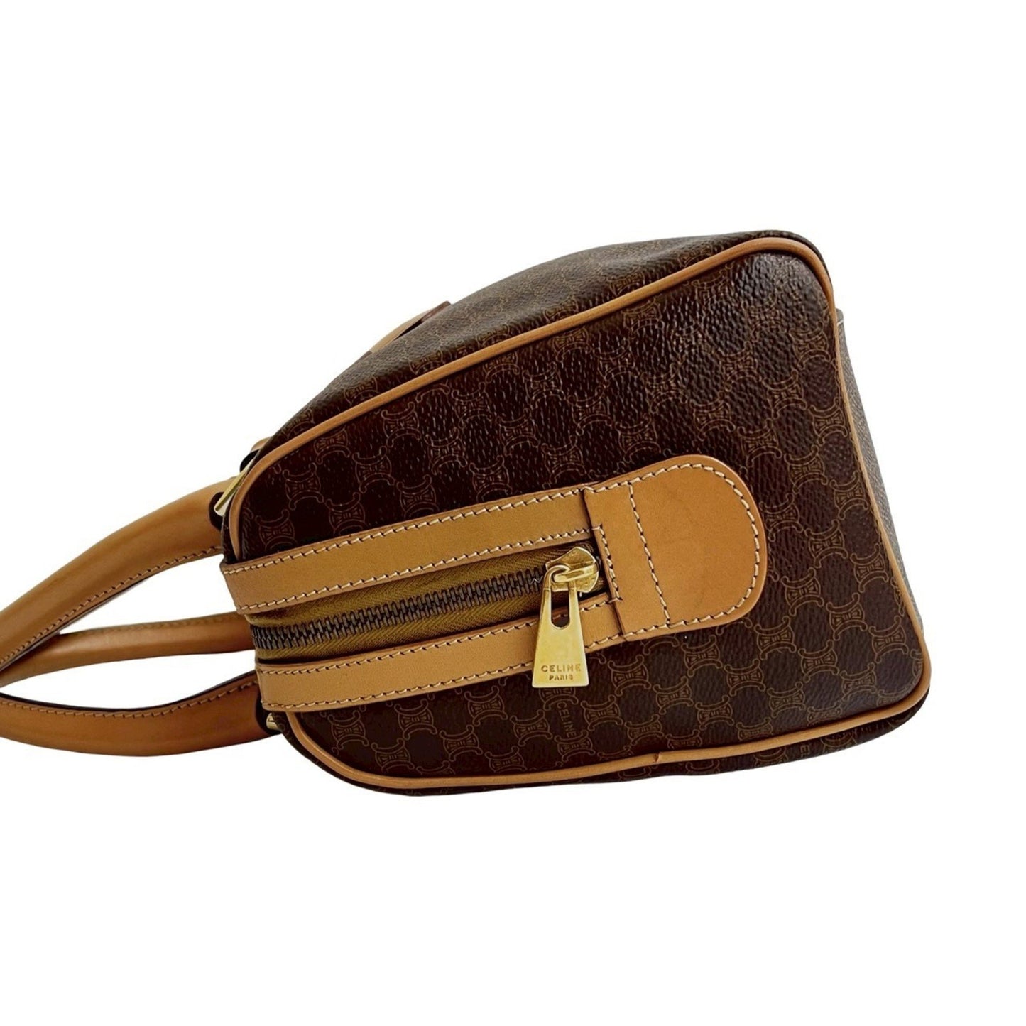 Celine Macadam Blason Logo Print Leather Handbag/Mini Boston Bag Brown 27020