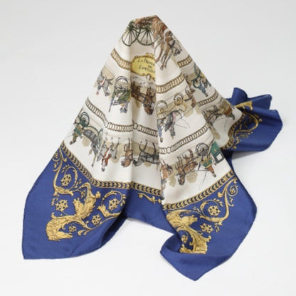 Hermes Scarf La Promenade De Longchamps Silk Carr 90 Blue