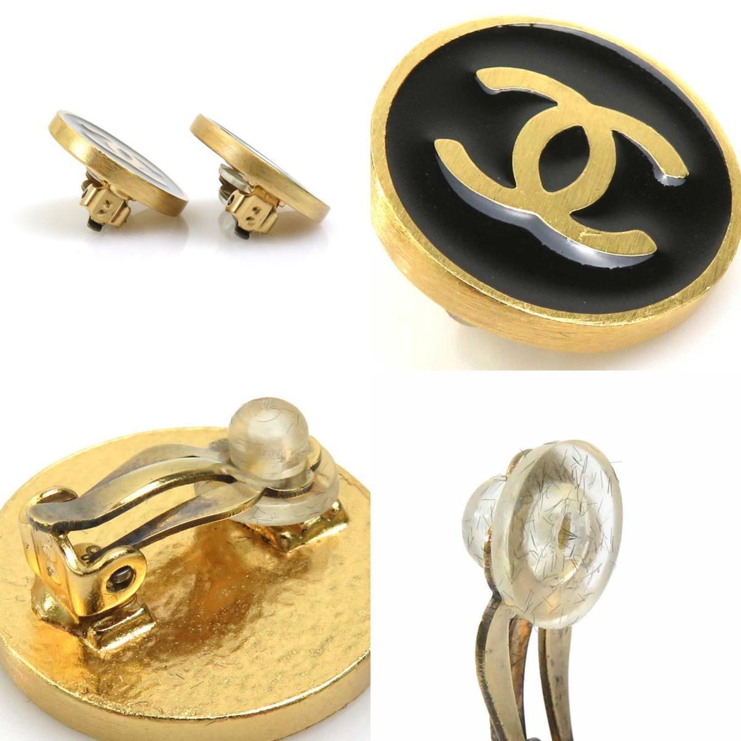 Chanel Coco Mark Metal Enamel Earrings In Gold
