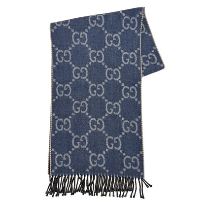 Gucci Reversible Gg Pattern Jacquard Wool Scarf In Blue