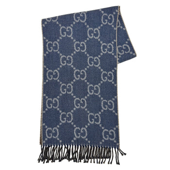 Gucci Reversible Gg Pattern Jacquard Wool Scarf In Blue