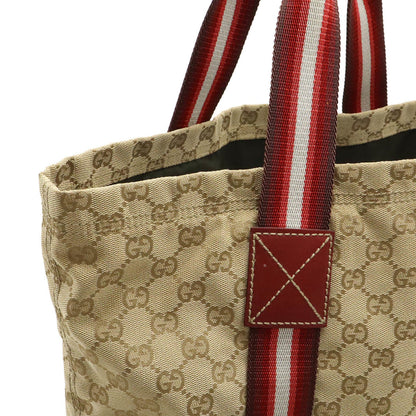 Gucci Gucci Gg Canvas Sherry Line Tote Bag Large Shoulder Beige Red Multicolor 189669