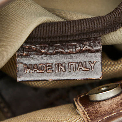 Prada Logo Jacquard Shoulder Bag Bt0551 Beige Brown Canvas Leather