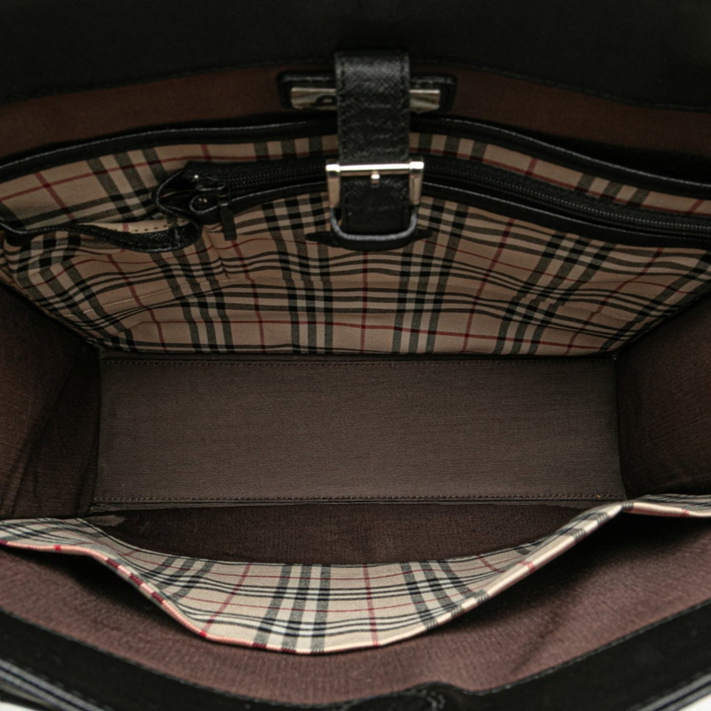 Burberry Nova Check Handbag Tote Bag Black Leather