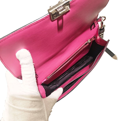 Prada Elektra 1Bd120 Electra Bag Studded Shoulder Crossbody Calf Leather Saffiano Pink Black