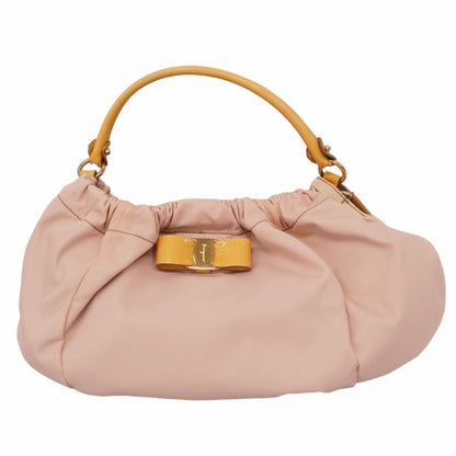 Salvatore Ferragamo Vara Nylon Enamel Handbag In Pink And Beige For Women