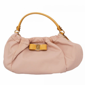 Salvatore Ferragamo Vara Nylon Enamel Handbag In Pink And Beige For Women