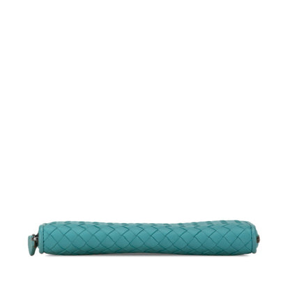 Bottega Veneta Intrecciato Round Zip Long Wallet Emerald Green Leather