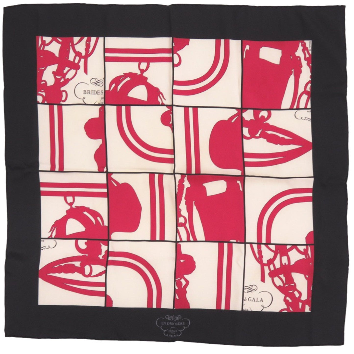 Hermes Herms Carr 65 "En Desordre" (Disorderly) Brides De Gala Silk Scarf/Muffler In Black