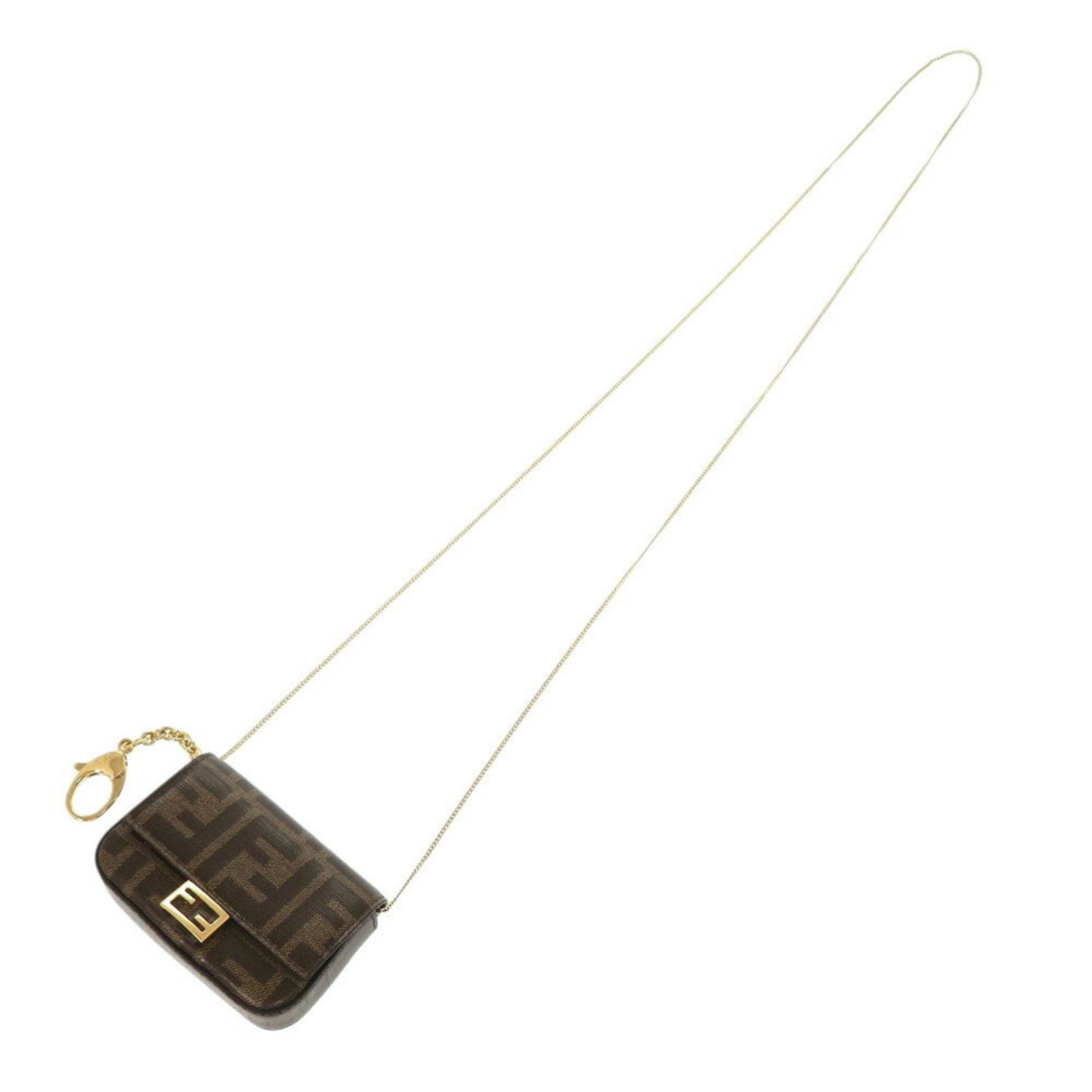Like New Fendi Nano Baguette Charm 7Ar798 Pvc Brown Chain Shoulder Bag Pouch 0069Fendi