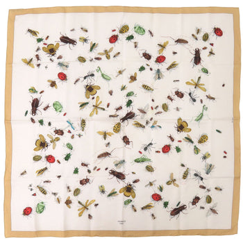 Herms Carr 90 Insect Silk Beige Scarf Muffler 0129 Hermes