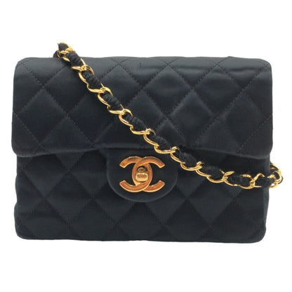 Vintage Chanel Mini Matelasse Coco Mark Turnlock Black Satin Crossbody Shoulder Bag