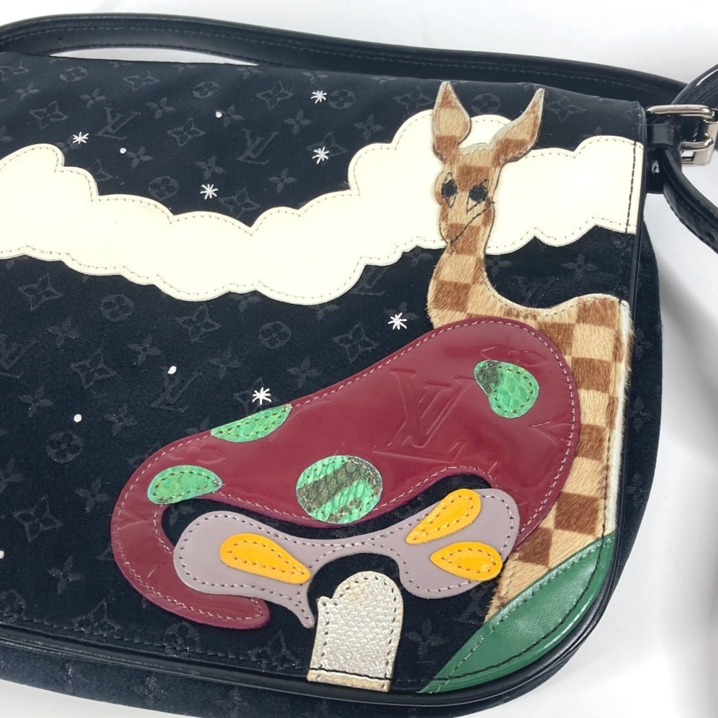 Louis Vuitton M92273 Monogram Satin Comte De Faie Musette Crossbody Flap Bag Pochette Shoulder