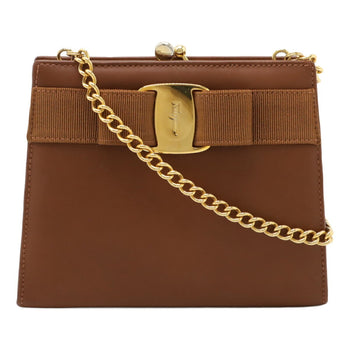 Salvatore Ferragamo Vara Chain Shoulder Bag Pochette Brown