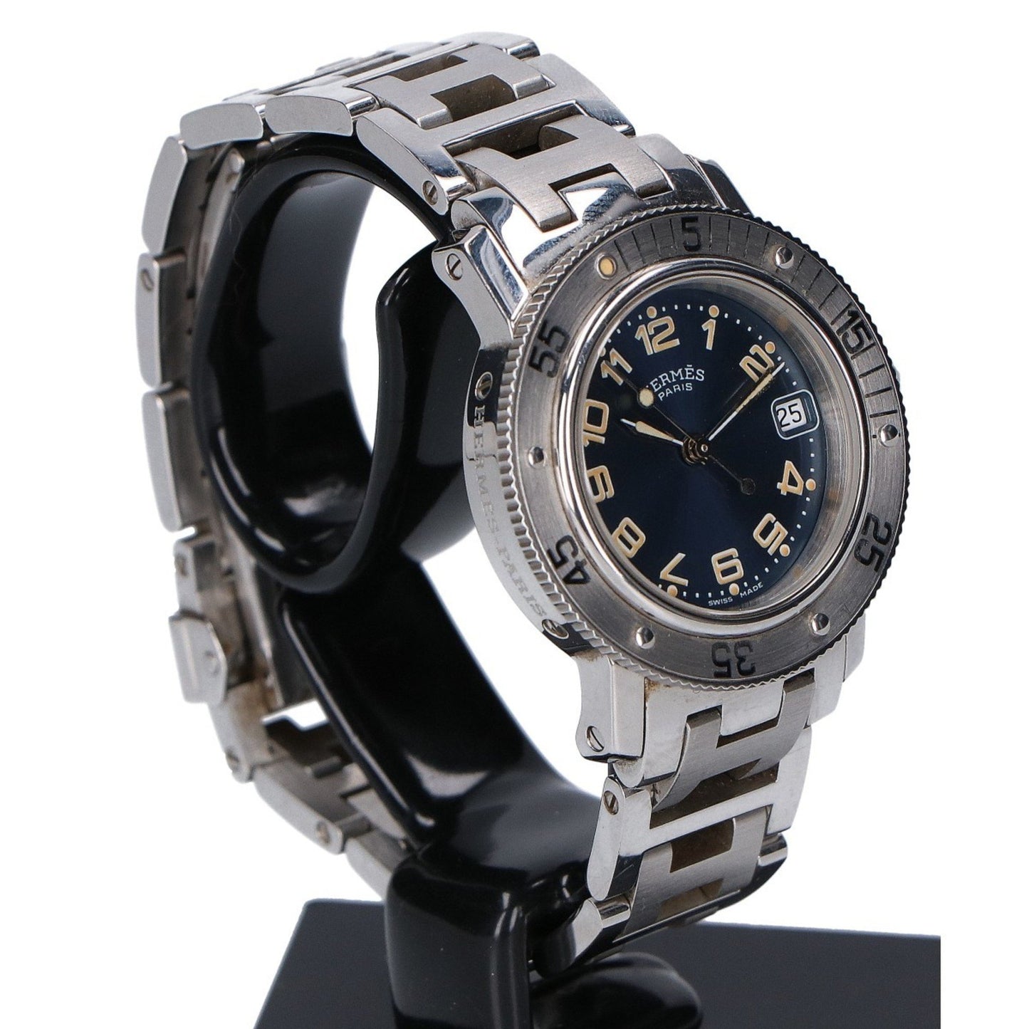 Hermes Cl5 210 Clipper Diver Date Stainless Steel Watch With Navy Dial And Quartz Movement