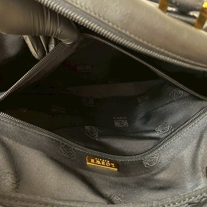 Loewe Anagram Logo Metal Embossed Leather Boston Bag/Handbag In Black