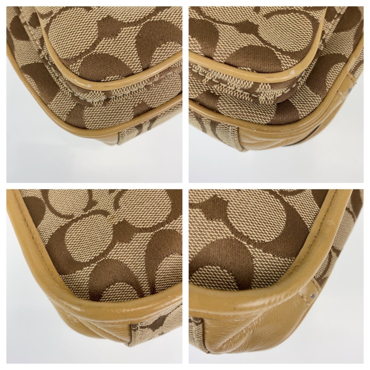 Coach Signature Beige Gold Canvas Shoulder Bag Crossbody Pochette