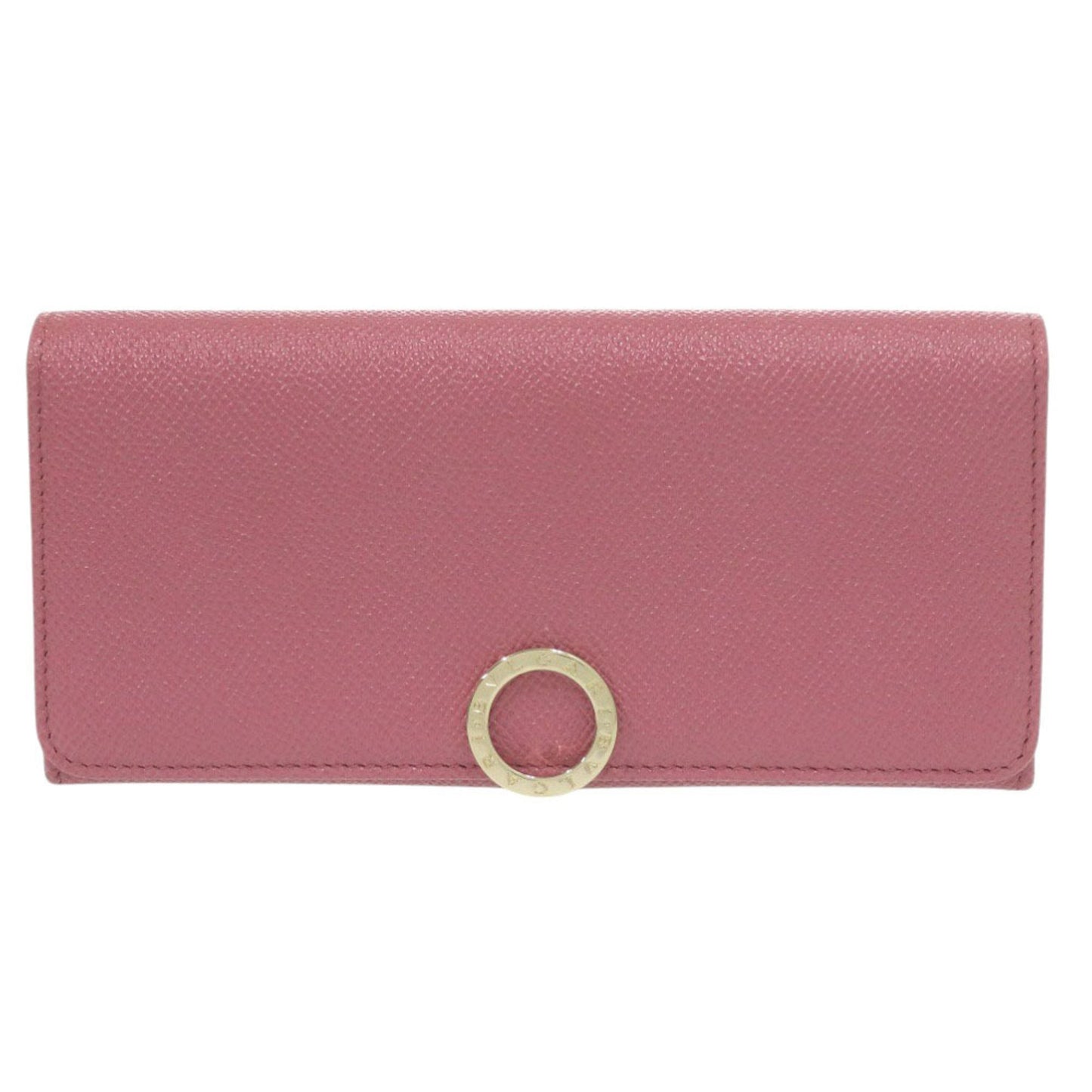 Like New Bvlgari Logo Clip Leather Pink Long Wallet 1274