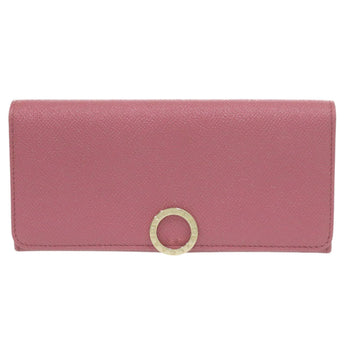 Like New Bvlgari Logo Clip Leather Pink Long Wallet 1274
