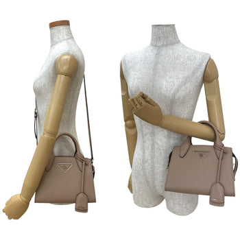 Prada Kristen Triangle Logo Hardware Saffiano Leather 2-Way Handbag/Shoulder Bag Beige 45339