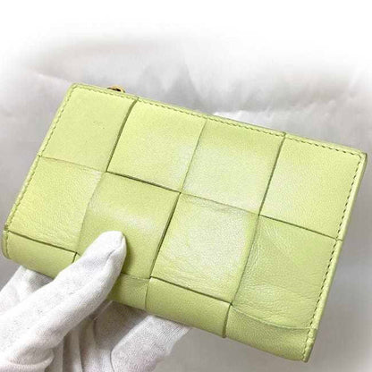Bottega Veneta Bi-Fold Wallet Light Green Yellow Intrecciato Leather Bottega Veneta 10 Pieces Soft