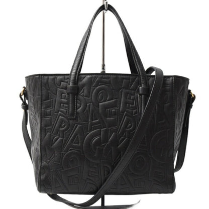 Salvatore Ferragamo Bonnie Shoulder Bag In Black Embossed Calfskin Leather (Re-21F963)