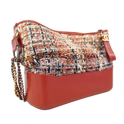 Chanel Shoulder Bag Chain Gabriel Tweed Red Gold