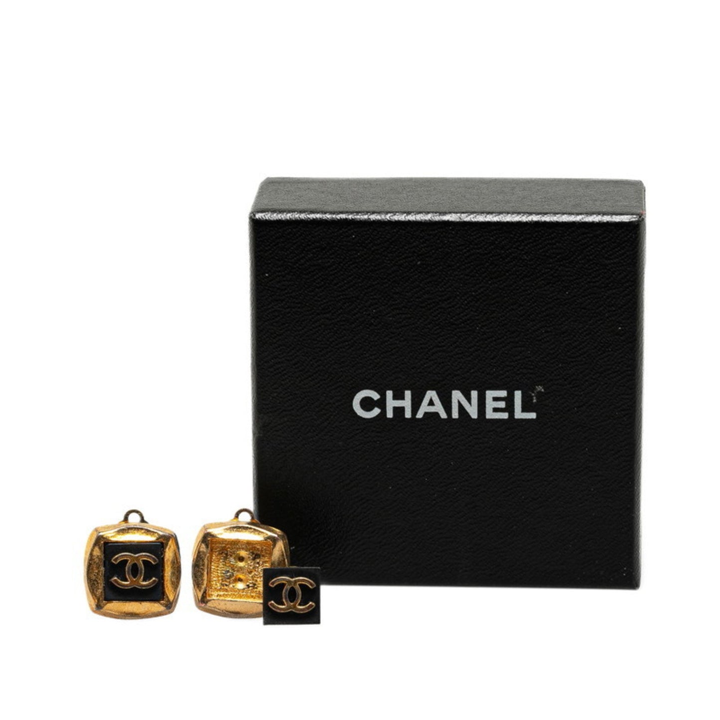 Chanel Coco Mark Earrings Gold Black Plated