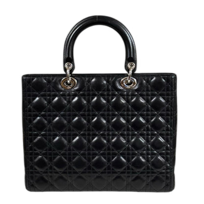 Christian Dior Lady Large Cannage Shoulder Bag In Black Leather