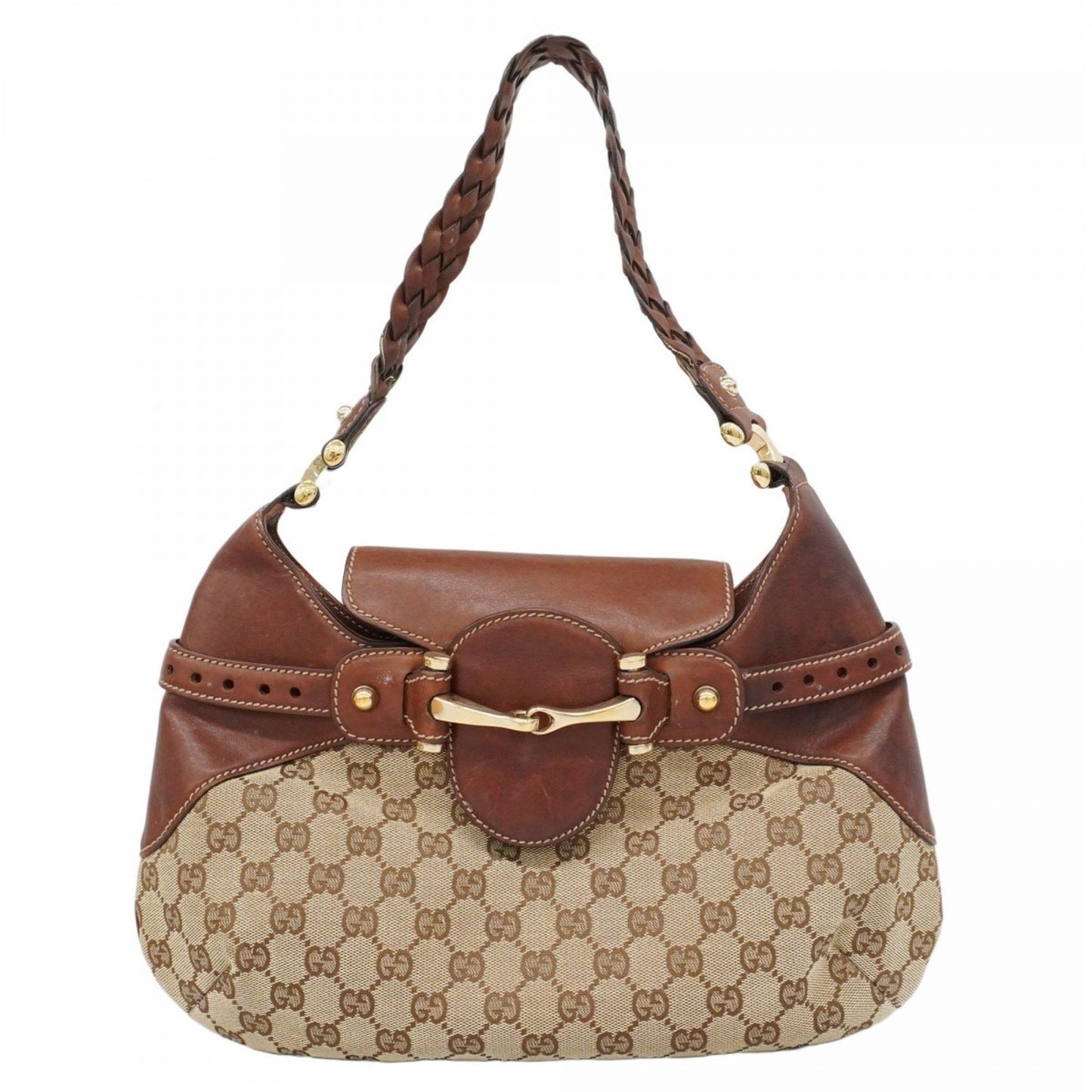 Gucci Gg Canvas Horsebit Shoulder Bag 137592 Brown
