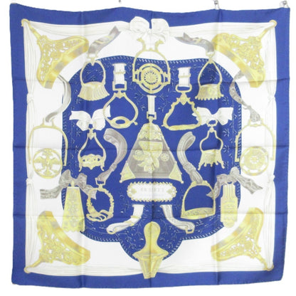 Hermes Carr 90 Etriers Stirrup Silk Scarf/Muffler Blue