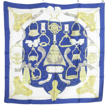 Hermes Carr 90 Etriers Stirrup Silk Scarf/Muffler Blue