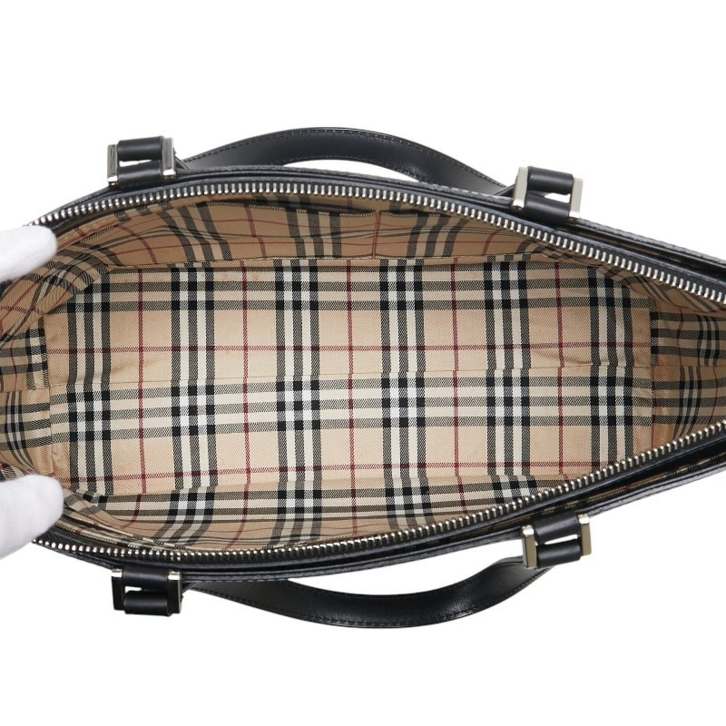 Burberry Nova Check Handbag In Black Leather