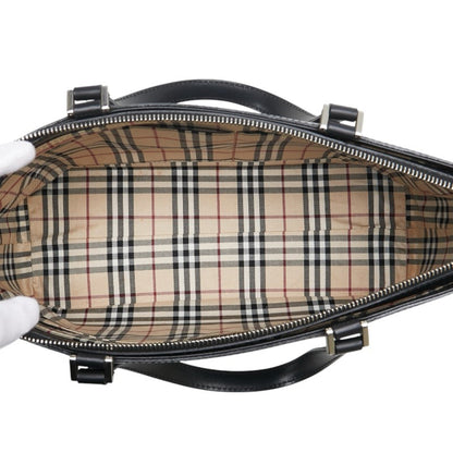 Burberry Nova Check Handbag In Black Leather