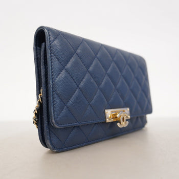 Chanel Matelasse Shoulder Wallet With Chain Bag In Caviar Leather