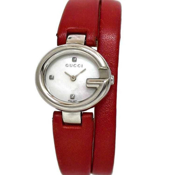 Gucci Watch F-21226 Shell Silver Red G Balloon 134.5 Double Ss Leather Quartz 1432**** Gucci 3P