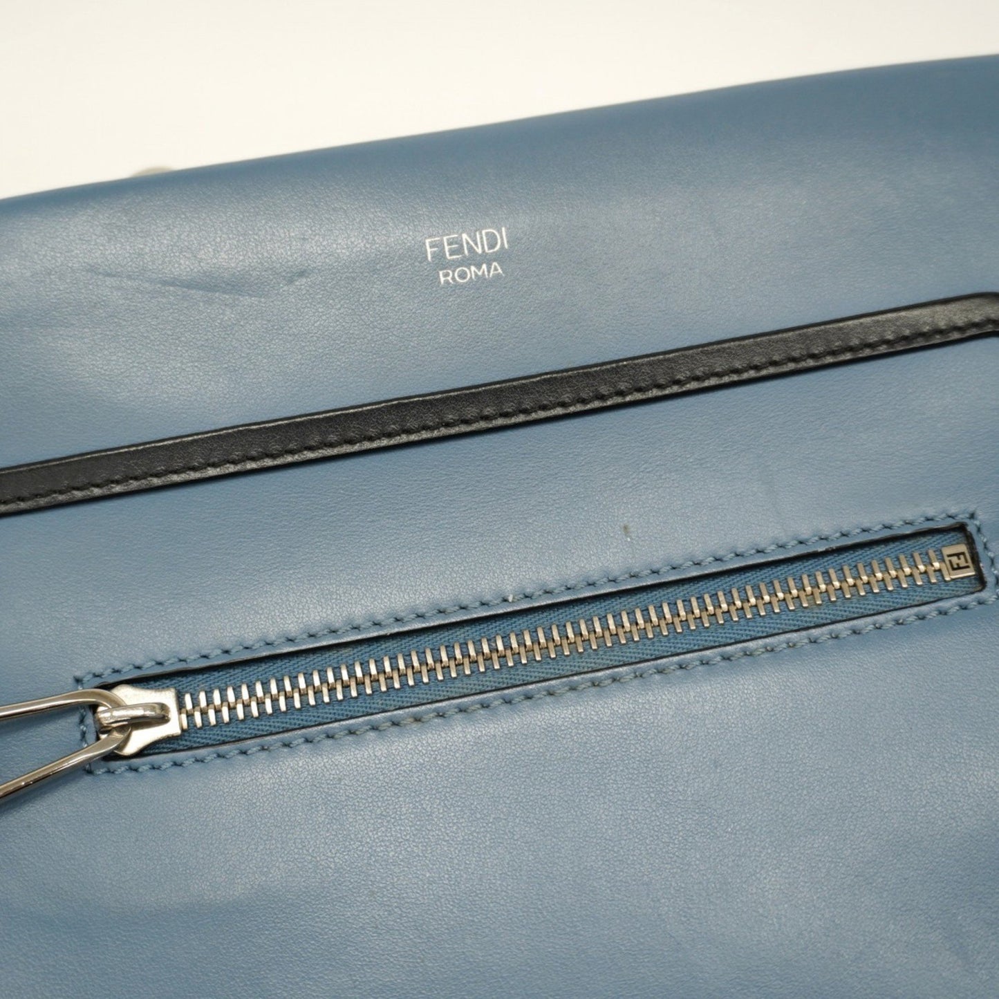 Fendi Runaway Leather Handbag In Blue And Gold