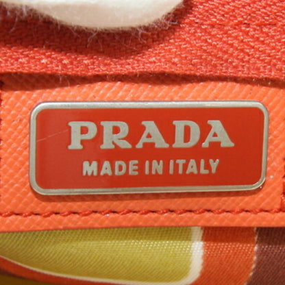 Prada Pouch Orange Light Green Nylon Leather Travel